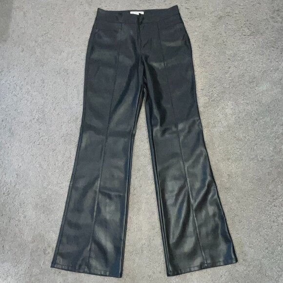 WE THE FREE UPTOWN BLACK VEGAN LEATHER HIGH RISE SLIM FLARE PANTS TROUSERS EUC 4 - Picture 2 of 14